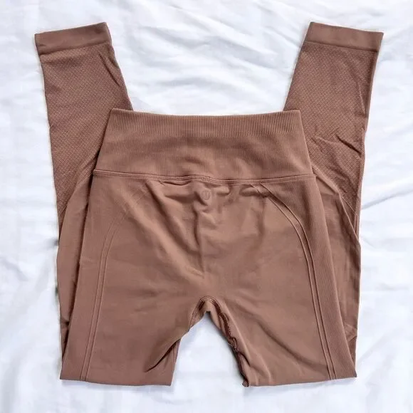 Lululemon Seamless Dusty Rose Pink Brown Leggings Size 4 - Picture 1 of 8